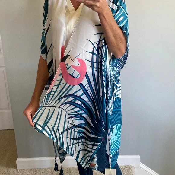 Flamingo Print Boho Kimono - Picture 6 of 9